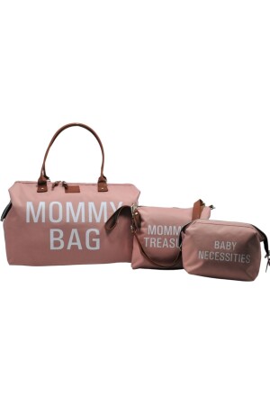 Mommy Bag Tasarım 3 Lü Set Pudra Baby Anne Bebek Bakım Ve Kadın Çantası AYB-MB3CY - 4