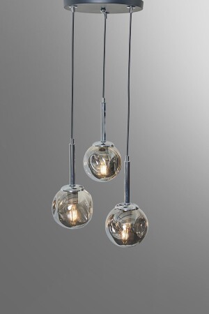 Mona 3-teiliger Luxus-Hängelampen-Kronleuchter mit chromschwarzem Metallgehäuse und Rauchglas-Design LZRNAVZ211 - 7