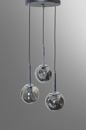 Mona 3-teiliger Luxus-Hängelampen-Kronleuchter mit chromschwarzem Metallgehäuse und Rauchglas-Design LZRNAVZ211 - 9