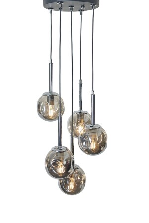 Mona 5-teiliger Luxus-Pendelleuchte-Kronleuchter mit chromschwarzem Metallgehäuse und Rauchglas-Design LZRNAVZ208 - 6