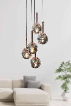 Mona 5-teiliger Luxus-Pendelleuchte-Kronleuchter mit kupferschwarzem Metallgehäuse und Rauchglas-Design LZRNAVZ210 - 1