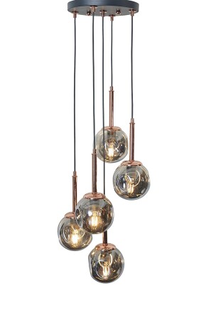 Mona 5-teiliger Luxus-Pendelleuchte-Kronleuchter mit kupferschwarzem Metallgehäuse und Rauchglas-Design LZRNAVZ210 - 5