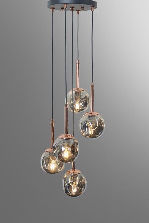 Mona 5-teiliger Luxus-Pendelleuchte-Kronleuchter mit kupferschwarzem Metallgehäuse und Rauchglas-Design LZRNAVZ210 - 6