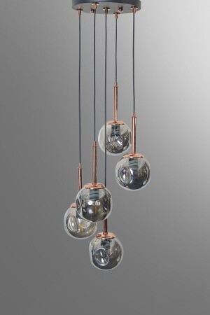 Mona 5-teiliger Luxus-Pendelleuchte-Kronleuchter mit kupferschwarzem Metallgehäuse und Rauchglas-Design LZRNAVZ210 - 8