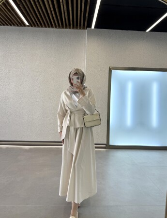 Mona Etekli Keten Takım - Ekru - Duendeca