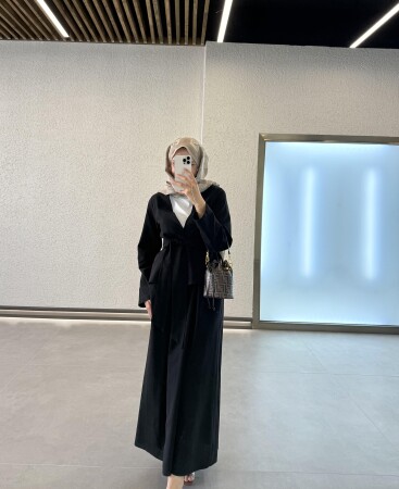 Mona Etekli Keten Takım - Siyah - Duendeca