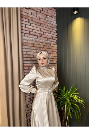 Mona Hijab Abendkleid Beige LLTLRABİYE - 1