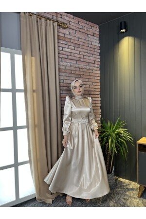 Mona Hijab Abendkleid Beige LLTLRABİYE - 2