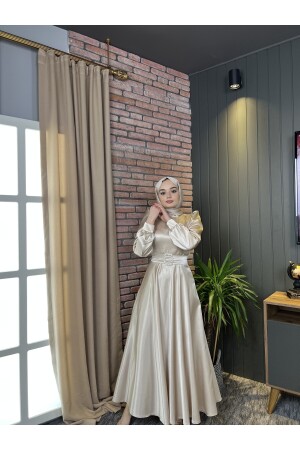 Mona Hijab Abendkleid Beige LLTLRABİYE - 3