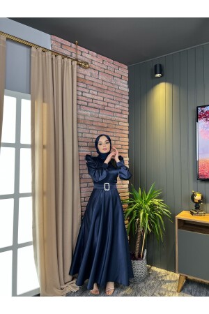 Mona Hijab Abendkleid Marineblau - 1