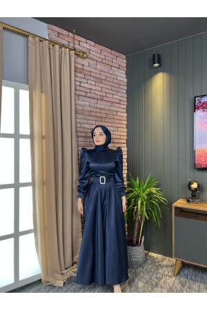 Mona Hijab Abendkleid Marineblau - 3