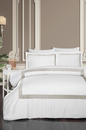 - Monarch Velvet Banded 210 Tc Cotton Satin Double Duvet Cover Set N. SET 04 - 2