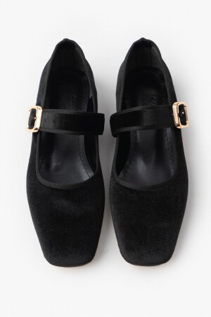 Monday Damen-Ballerinas mit schwarzer Samtschnalle und detaillierter flacher Sohle - 7