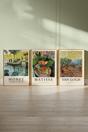 Monet Matisse Van Gogh 3'lü Tablo- Poster Seti - Çerçevesiz - Bukashops