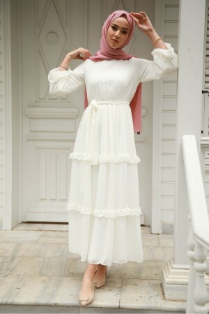 Monica Beyaz Şifon Elbise GZC1MONCA60 - 4