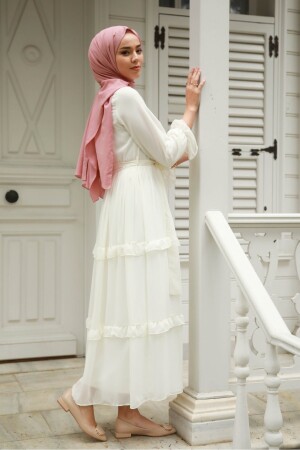 Monica Beyaz Şifon Elbise GZC1MONCA60 - 5