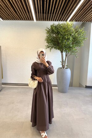 Monika Bel Detay Elbise - Kahve - Duendeca