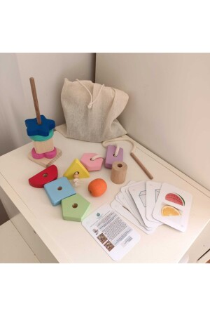 Montessori Ahşap Oyuncak - Giz Torbası Ve Ip Geçir Geometrik Şekiller Ikili Eğitici Kartlı Oyunu GZTRB0001 - 2
