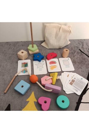 Montessori Ahşap Oyuncak - Giz Torbası Ve Ip Geçir Geometrik Şekiller Ikili Eğitici Kartlı Oyunu GZTRB0001 - 3