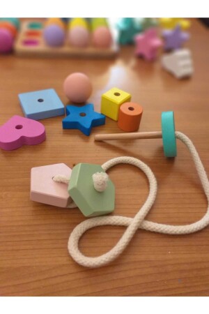 Montessori Ahşap Oyuncak - Giz Torbası Ve Ip Geçir Geometrik Şekiller Ikili Eğitici Kartlı Oyunu GZTRB0001 - 6