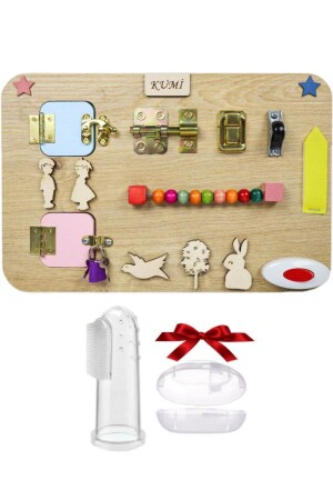 Montessori Aktivite Tahtası Zeka Gelişimi I?nce Motor Eğitici Oyuncak Parmak Diş Kaşıyıcı Hediyeli RM002 - 3
