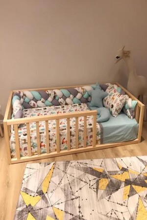 Montessori Bebek Ve Çocuk Karyolası Unisex Doğal Ahşap Yatak MYLH - 4