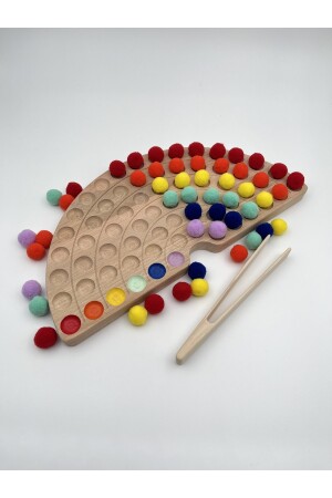 Montessori Eğitici Ahşap Oyuncak – Ahşap Gökkuşağı Ve Renkli Keçe Topları 025 - 2