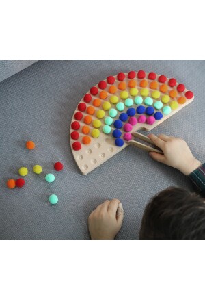 Montessori Eğitici Ahşap Oyuncak – Ahşap Gökkuşağı Ve Renkli Keçe Topları 025 - 4
