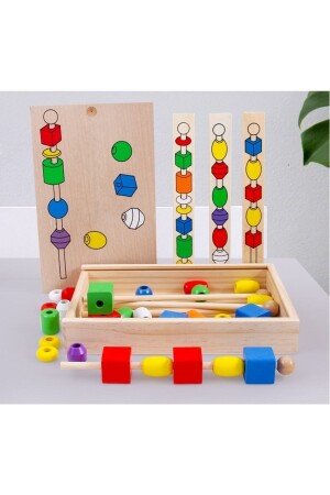 Montessori Eğitici Oyuncak Line Up Ahşap Boncuk Eşleştirme Çubuğa Dizme Oyunu Kutulu Linupahsap - 4