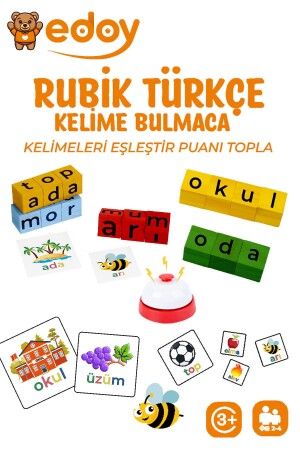 Montessori Eğitici Oyuncaklar - Türkçe Bulmaca Oyunu 16 Küp 40 Türkçe Kart Ve Zil Eğitici Oyuncak - 1