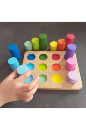 Montessori Eşleştirme Tablalı Silindirler & Eğitici Kartlar & Masif Ahşap - 4