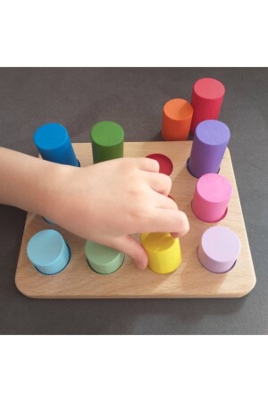 Montessori Eşleştirme Tablalı Silindirler & Eğitici Kartlar & Masif Ahşap - 6