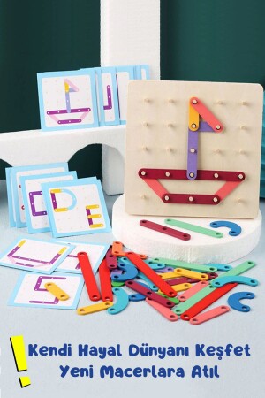 Montessori Geometri Tahtası Ahşap Eğitici Oyuncak- 3d Zeka Geliştirici Renkli Ahşap Puzzle Bloklar - 3