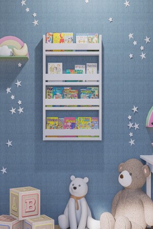 Montessori-Kinderzimmer-pädagogisches Bücherregal mit 4 Regalen, dekoratives Wandregal QZU_02 - 3