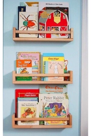 Montessori Kitaplık Çocuk Bebek Odası Duvar Rafı Ahşap Kitaplık Raf 3 Adet 50 Cm 145 - 1