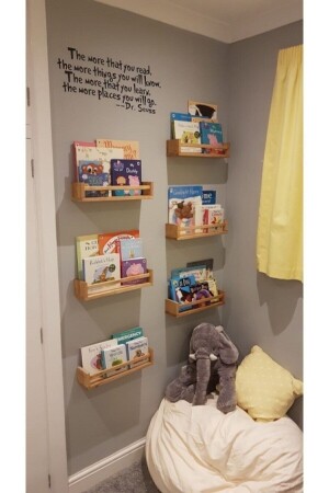 Montessori Kitaplık Çocuk Bebek Odası Duvar Rafı Ahşap Kitaplık Raf 3 Adet 50 Cm 145 - 3