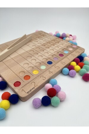 Montessori-Pädagogisches Holzspielzeug – Bunte Filzbälle zum Lernen der Zahlentafel 026 - 3