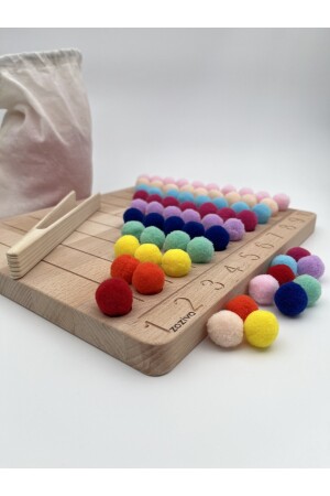 Montessori-Pädagogisches Holzspielzeug – Bunte Filzbälle zum Lernen der Zahlentafel 026 - 4