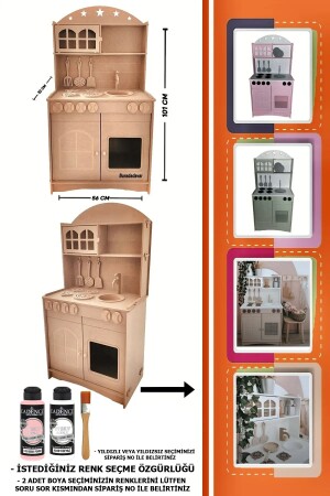 Montessori Spielzeug-Küchen-Servierset aus Holz, 2 Stück Farbe und Pinsel - Buradadavar Hobi Ahşap