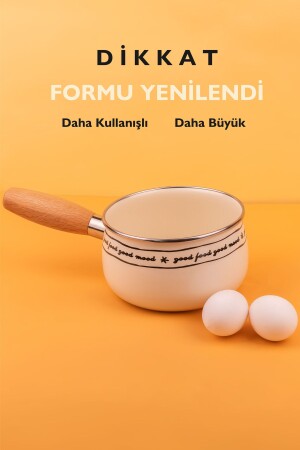 Mood 14 Cm Ahşap Saplı Emaye Sos Ve Haşlama Tavası - Sütlük (İNDİKSİYONA UYGUN) - Emaylab