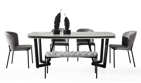 Mood Gri - Mermer Yemek Masası Takımı - Cadde Yıldız