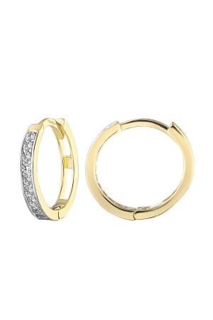 Moom Jewellery Damen-Ohrringe aus 14 Karat Gold, minimalistischer Zirkonstein, moderne Creolen aus Gold, 12 mm - 3