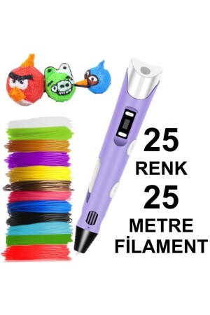 Mor 3d Kalem Yazıcı+25 Renk 25 Metre (25x1metre) Pla Filament - 1