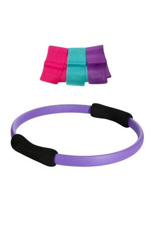 Mor Pilates Çemberi ve 3lü Pilates Band Seti - 1