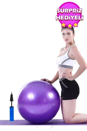 Mor Pilates Topu 65 Cm Deluxe Yoga Plates Egzersiz Topu Ball Şişirme Pompası Seti - 1