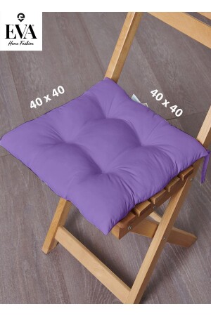 Mor Renkli Özel Dikim Bağcıklı Pofuduk Sandalye- Koltuk- Tabure Minderi 40x40 Cm - 1