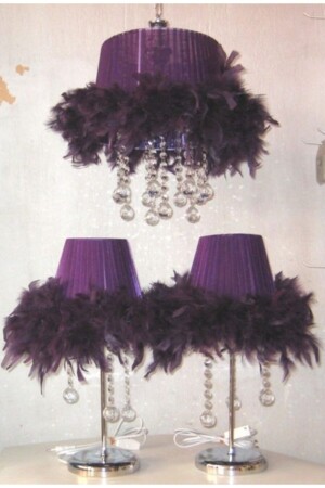 Mor Tüylü Taşlı Yatak Odası Komidin Avize Abajur Seti 8545210 - TEKAY AYDINLATMA