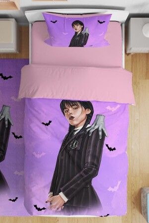 Mor Wednesday Addams Desenli Tek Kişilik Bebek Çocuk Nevresim Takımı evnev00168 - Evpanya