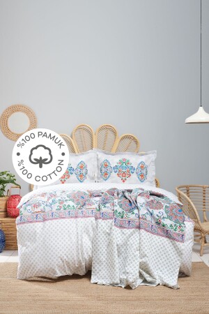 Morela Mavi %100 Pamuk Çift Kişilik Pike Hediyeli Nevresim Takımı 200.18.01.0016 - Karaca Home