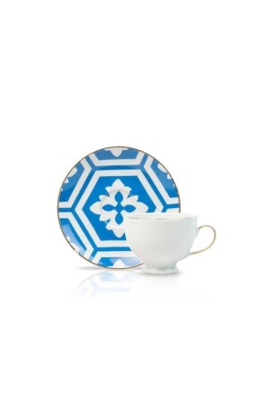 Morocco Desen2 Mavi Tabaklı Kahve Fincanı 80 Cc 04A+P018907 - 3